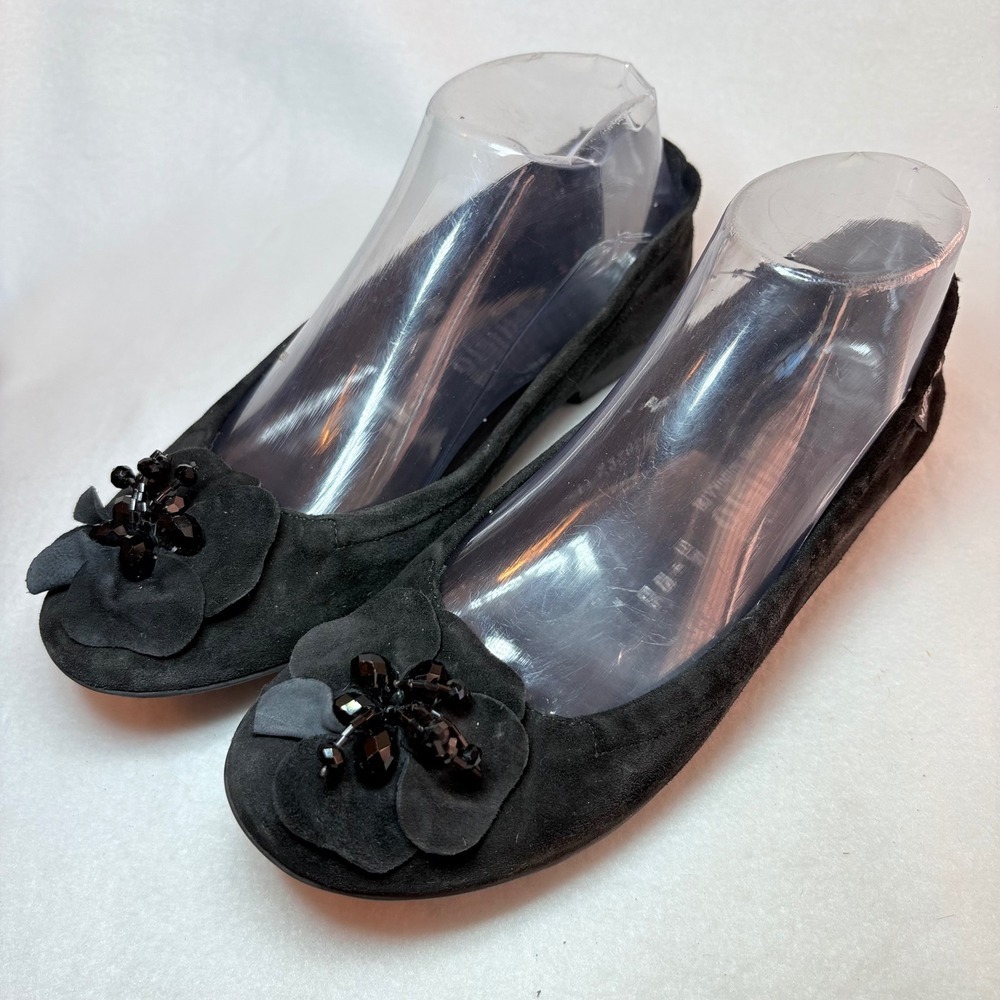 Mephisto Black Suede Flower Beaded Ballet Flats Womens US 6.5 EUR 4 - Picture 5 of 6